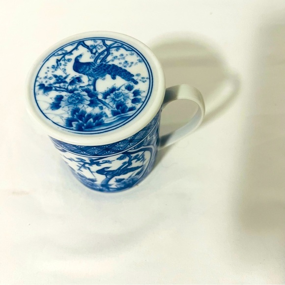 Porcelain Asian Chinese Coffee Mug Tea Cup With Lid, with Strainer Dragon Design - Picture 2 of 9